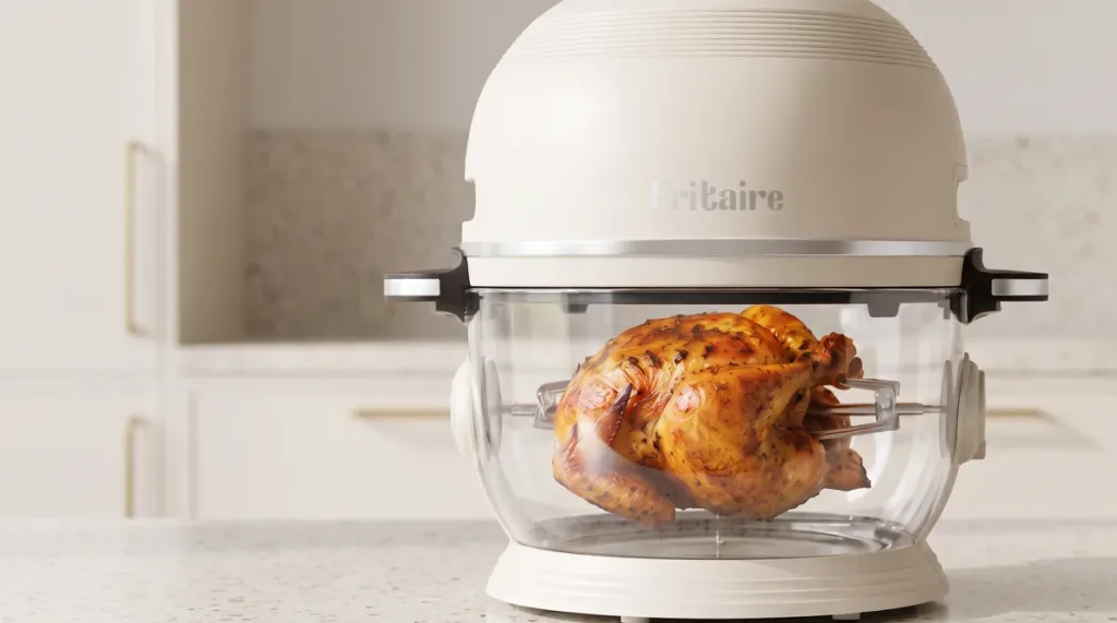 Hele kylling på rotisserie-spydet